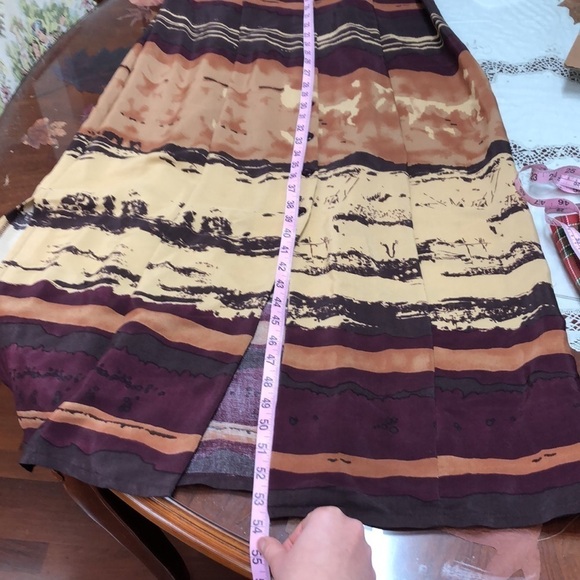 Vintage Desert Sunset Button Up Maxi Shirt Dress Sz 12 Tan Burgundy Brown - Picture 9 of 9